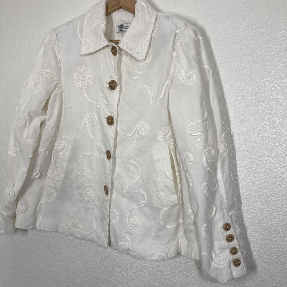 SIMONTON Says Jacket Womens Small White Cotton Floral Embroidered Boho Textured - Picture 4 of 16